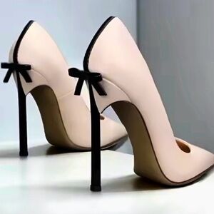Elegant Cream High Heels with Black Accents
